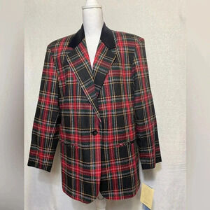 Sellecca Vintage Plaid Blazer With Velvet Collar‎ Women’s Size 14 NWT